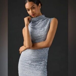 Anthropologie Maya Sky Blue Lace Ruched Figure Flattering Dress